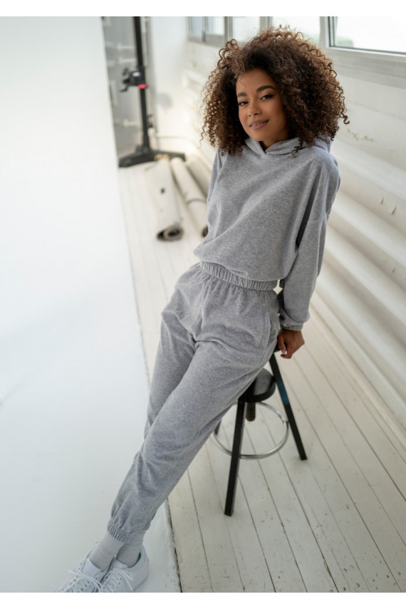 Icon Velvet - pelēkas velūra ikdienas bikses