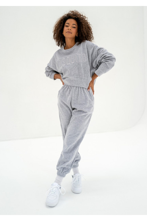 Icon Velvet - pelēkas velūra ikdienas bikses