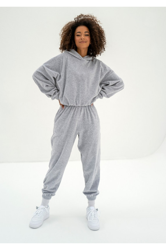 Icon Velvet - pelēkas velūra ikdienas bikses