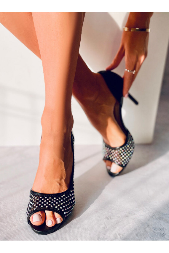 augstpapēžu kurpes open toe GLASS BLACK