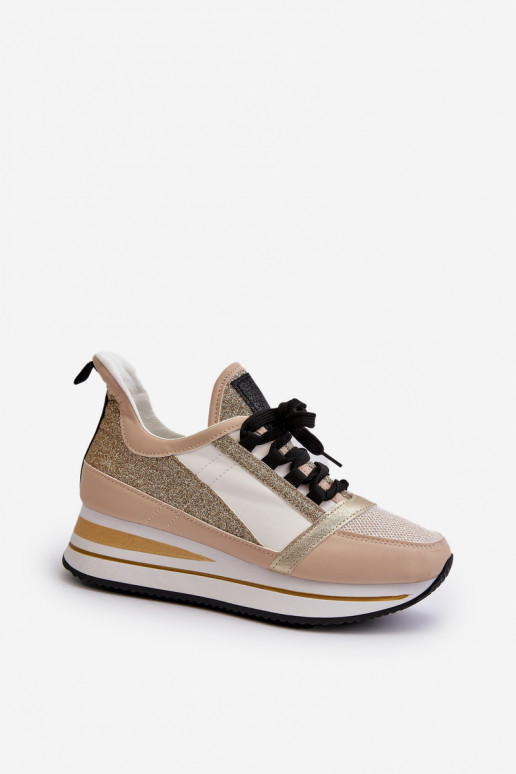   Sneakers modeļa apavi   ar mirdzumu Zelta krāsas Rafani