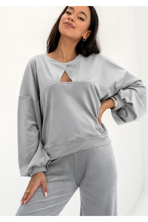 Delsy Velvet - Misty grey velvet sweatshirt