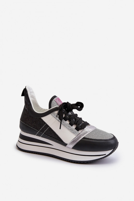   Sneakers modeļa apavi   ar mirdzumu melnas krāsas Rafani
