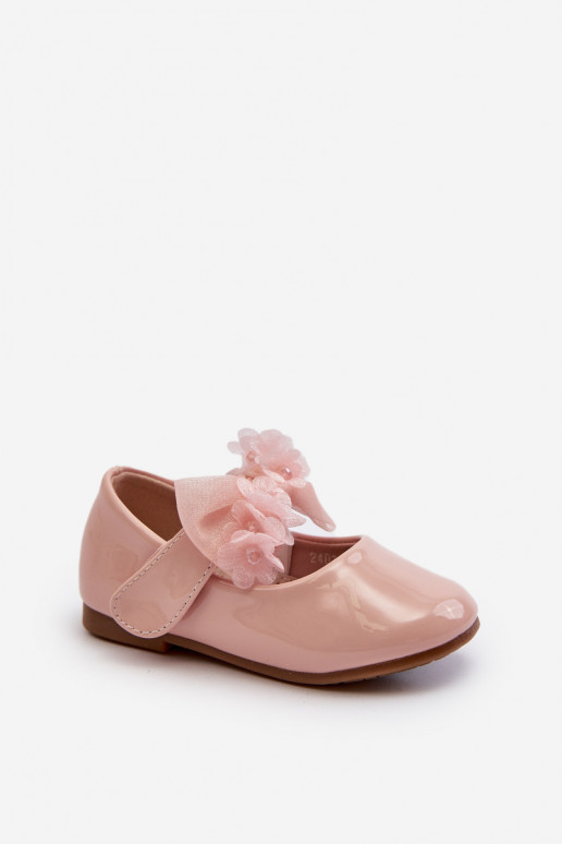 Laque balerīnas   Bērnu apavi ar lipīgām aizdarēm ar bantītēm Rozā krāsas Olessa