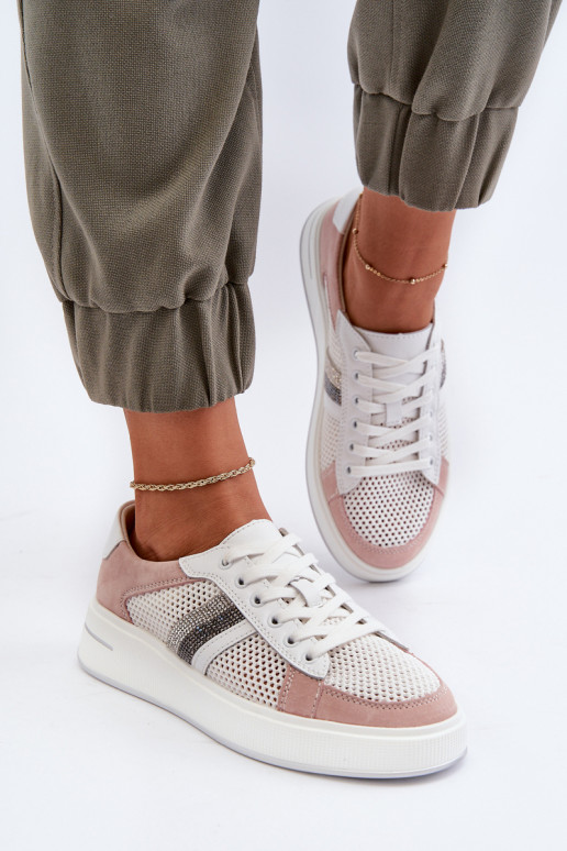 Sneakers modeļa apavi     D&A LR110 Baltas-Rozā krāsas