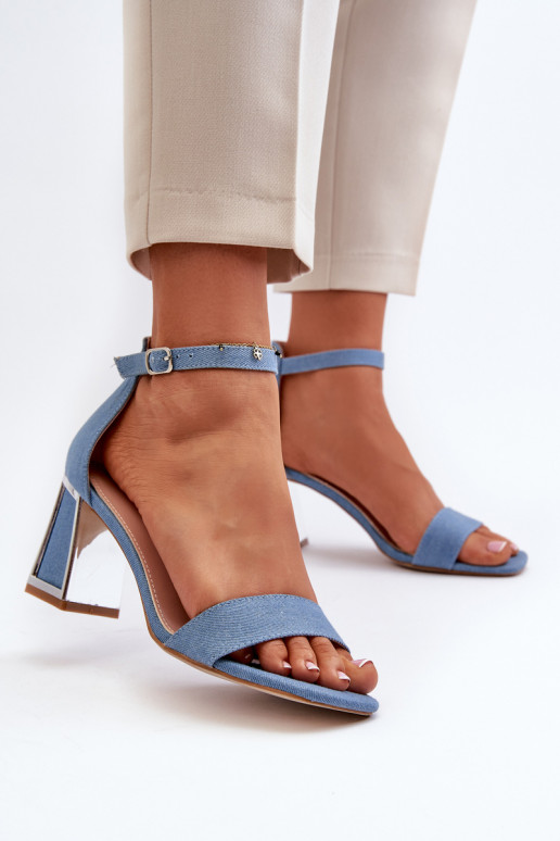 Džinsa auduma sandales ar papēdi Zilas krāsas Pholia