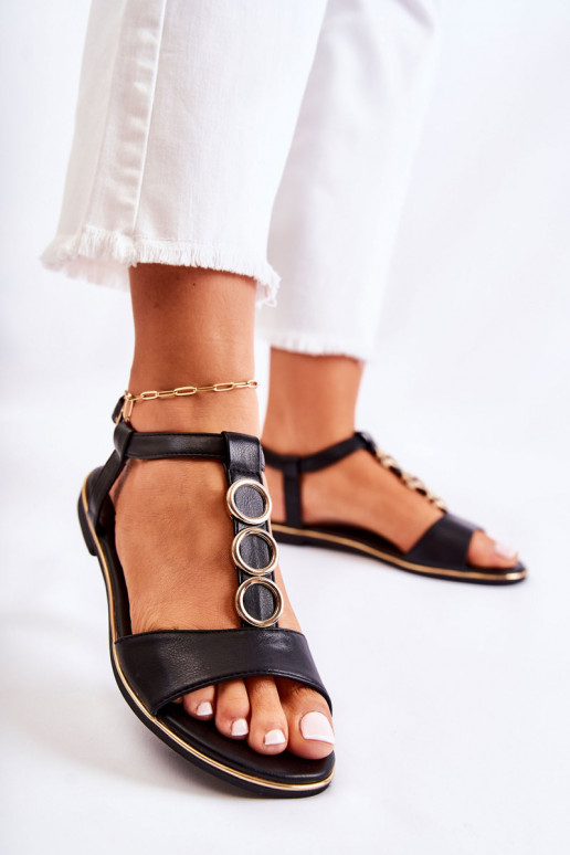   Klasiska modeļa sandales ar dekorētiem papēžiem melnas krāsas Terina