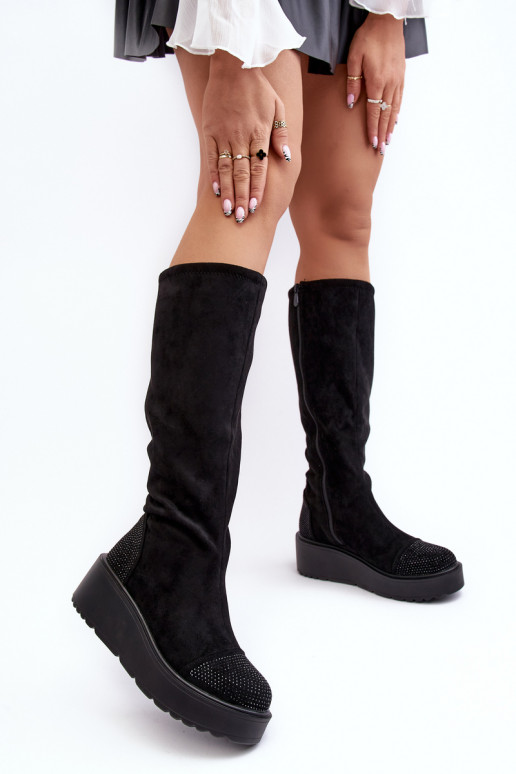 sieviešu garie zābaki zamšādas ar platformu S.Barski HY53-8 melnas krāsas