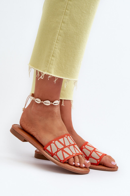 sieviešu čības ar platiem papēžiem oranžas krāsas Traivea