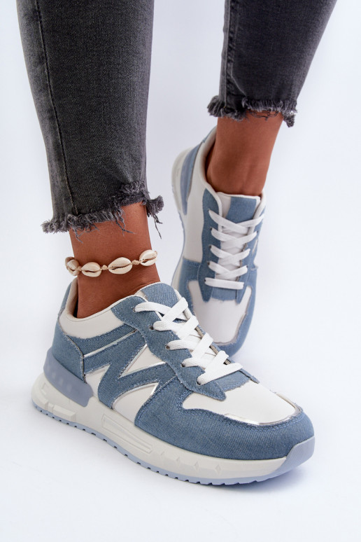 Džinsa auduma Sneakers modeļa apavi   no eko ādas Zilas krāsas Kaimans
