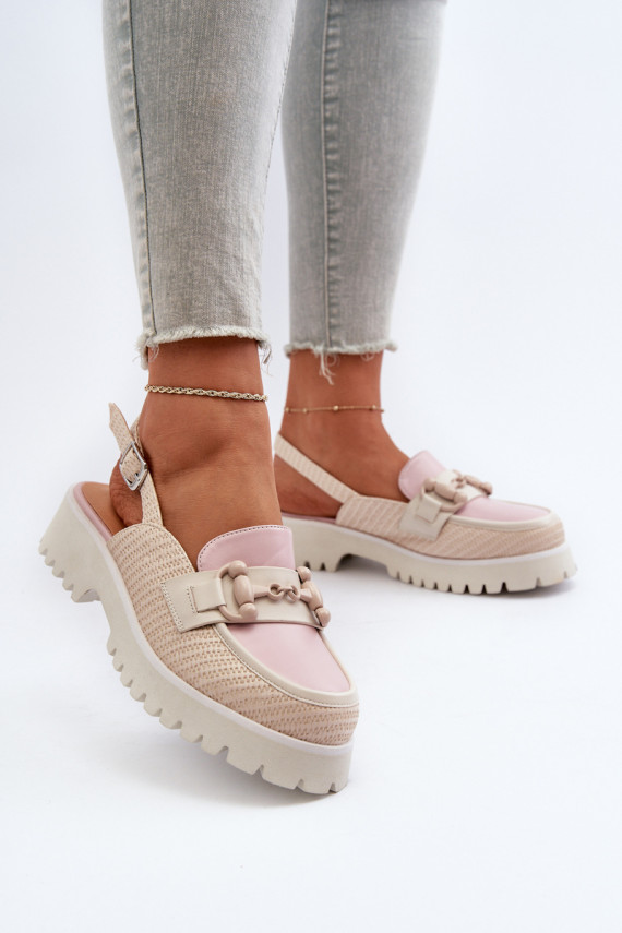 Sieviešu basenes ar platiem papēžiem ar ornamentiem smilšu krāsas D&A MR38-656