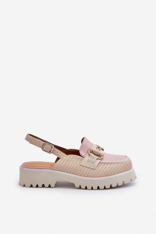 Sieviešu basenes ar platiem papēžiem ar ornamentiem smilšu krāsas D&A MR38-656