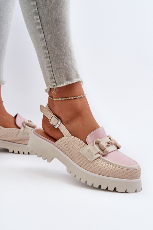 Sieviešu basenes ar platiem papēžiem ar ornamentiem smilšu krāsas D&A MR38-656