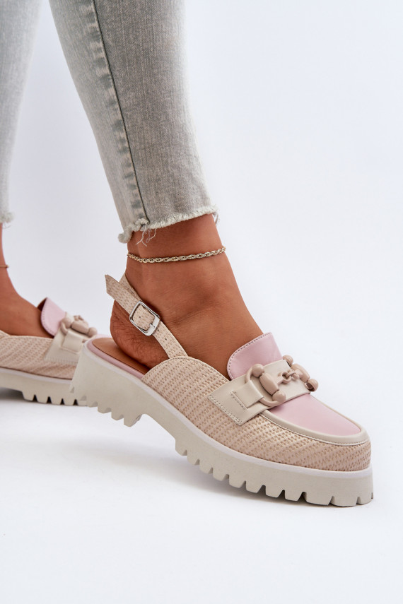 Sieviešu basenes ar platiem papēžiem ar ornamentiem smilšu krāsas D&A MR38-656