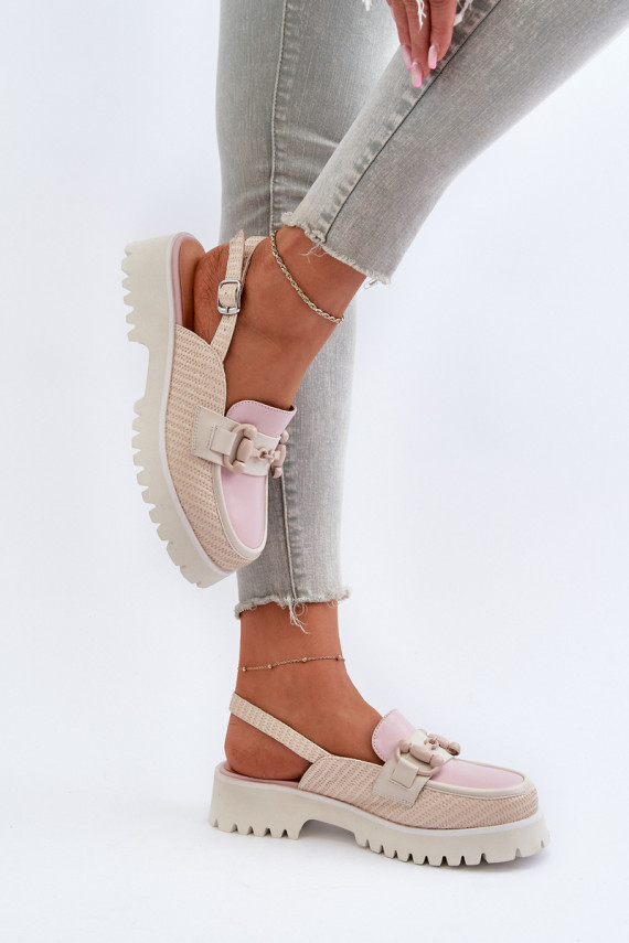 Sieviešu basenes ar platiem papēžiem ar ornamentiem smilšu krāsas D&A MR38-656