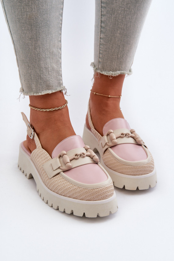 Sieviešu basenes ar platiem papēžiem ar ornamentiem smilšu krāsas D&A MR38-656