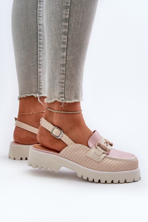 Sieviešu basenes ar platiem papēžiem ar ornamentiem smilšu krāsas D&A MR38-656