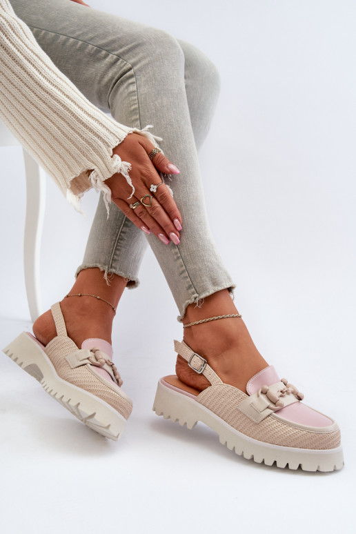 Sieviešu basenes ar platiem papēžiem ar ornamentiem smilšu krāsas D&A MR38-656