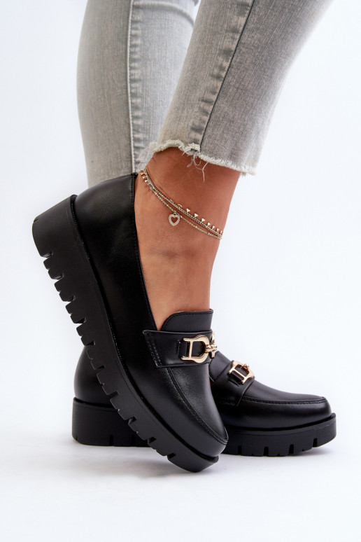 Sieviešu mokasīni ar apzeltītu zoli ar ornamentiem melnas krāsas Kaldina