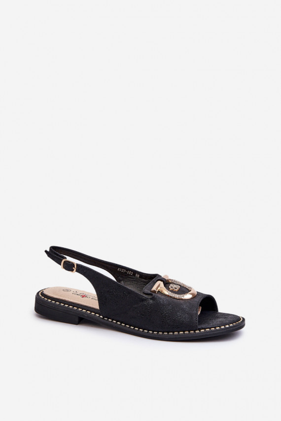 Eleganta stila Sieviešu basenes  ar platiem papēžiem melnas krāsas S.Barski KV27-053