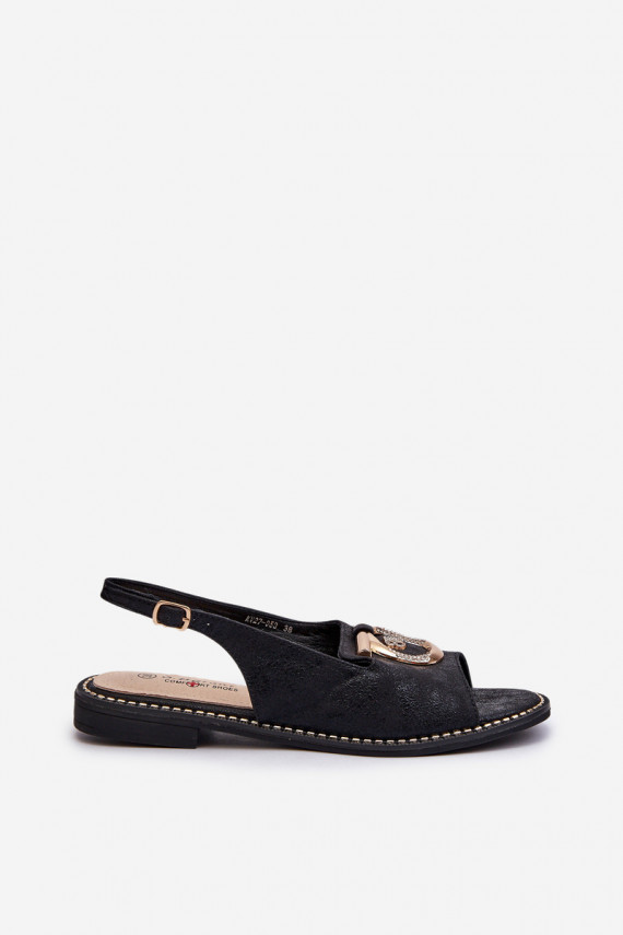 Eleganta stila Sieviešu basenes  ar platiem papēžiem melnas krāsas S.Barski KV27-053