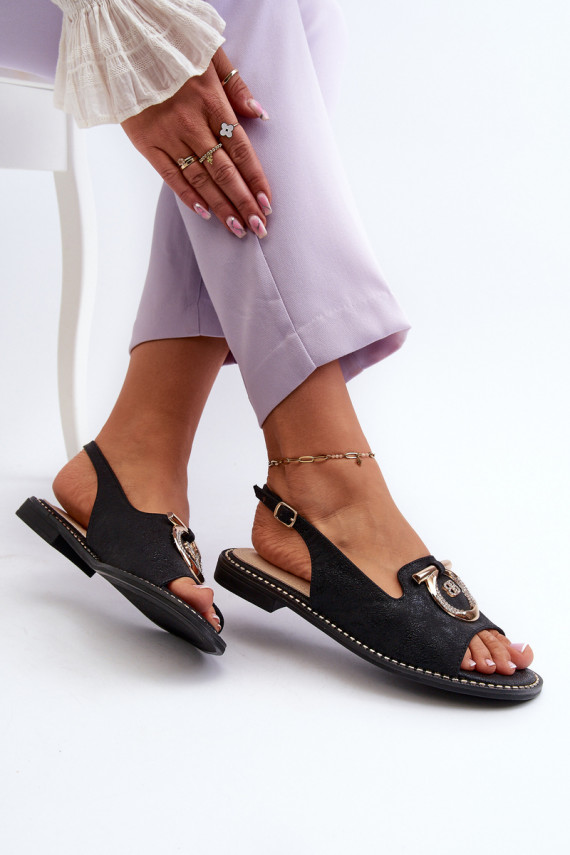 Eleganta stila Sieviešu basenes  ar platiem papēžiem melnas krāsas S.Barski KV27-053