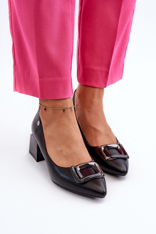 Kurpes ar papēdi Klocku ar ornamentiem Eko   melnas krāsas Sarala