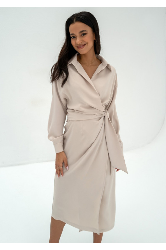 Emily - Beige midi wrap dress