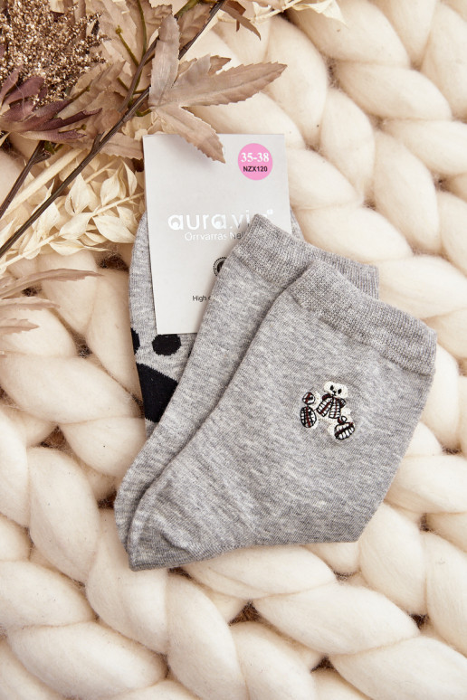 Kokvilnas zeķes   Z Naszywką  Pelēkas krāsas