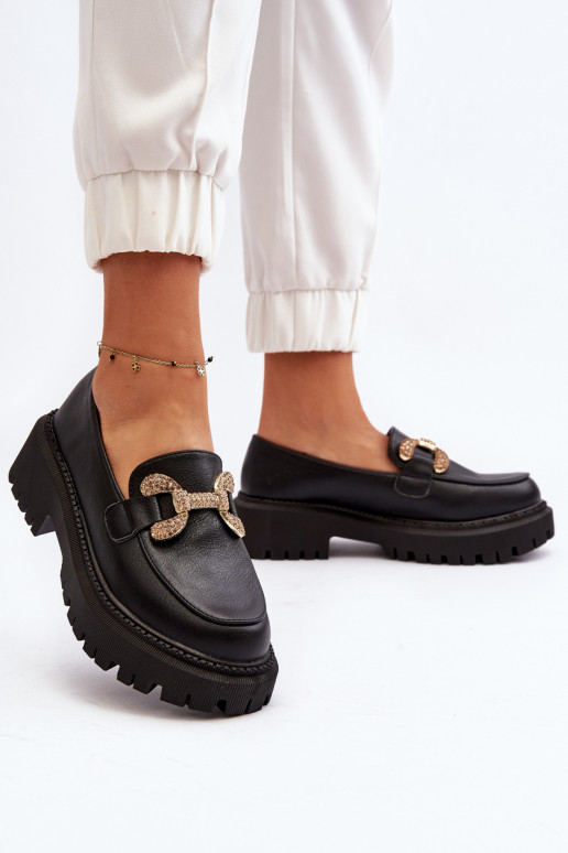 sieviešu mokasīni ar ornamentiem melnas krāsas Gargi