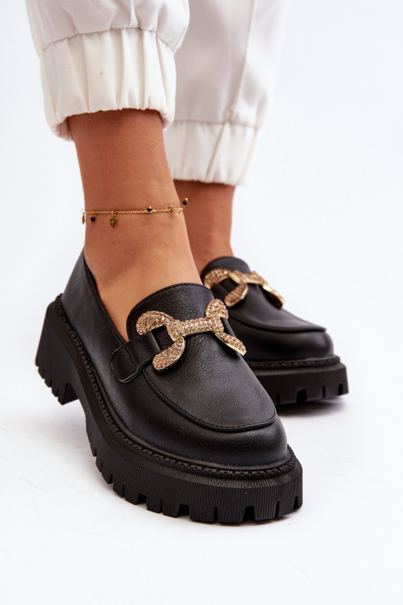 sieviešu mokasīni ar ornamentiem melnas krāsas Gargi