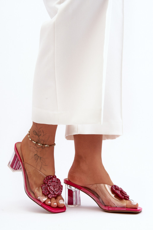 Caurspīdīgas čības ar papēdi ar ornamentiem rozā krāsas S.Barski MR1037-20