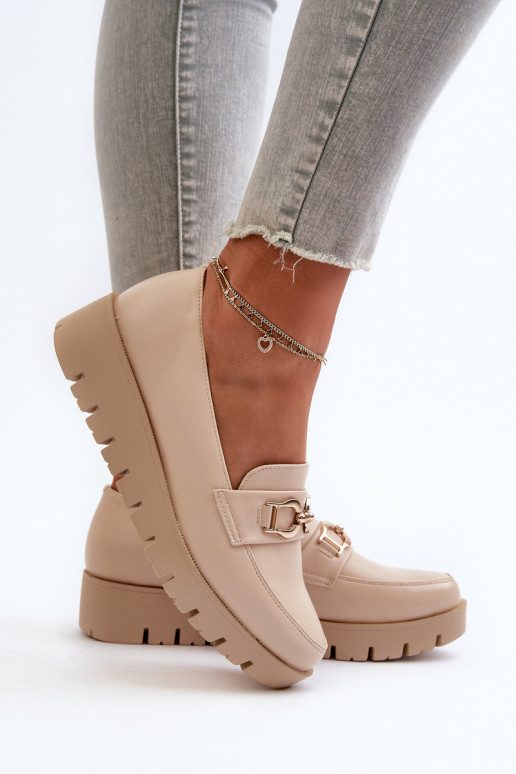 Sieviešu mokasīni ar apzeltītu zoli ar ornamentiem Ziloņkaula krāsas Kaldina