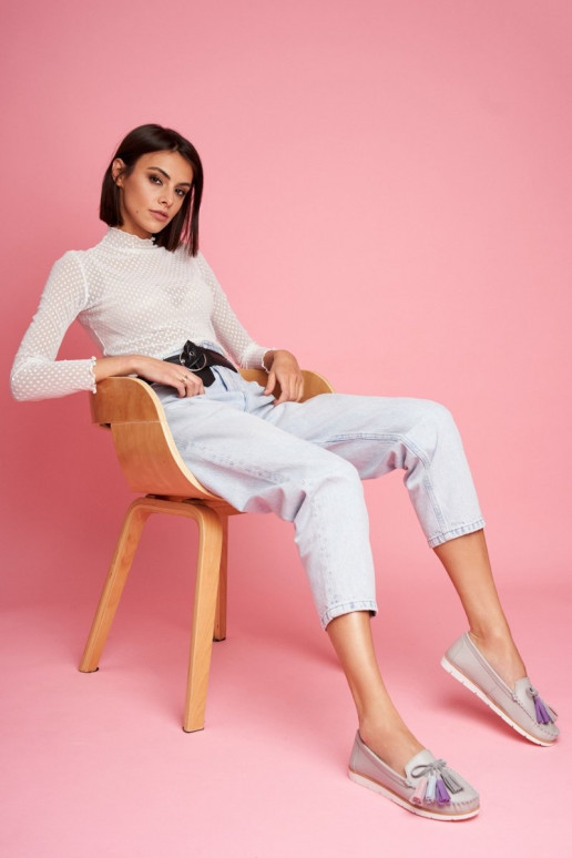 Zamšādas mokasīni ar bārkstīm Pelēkas...