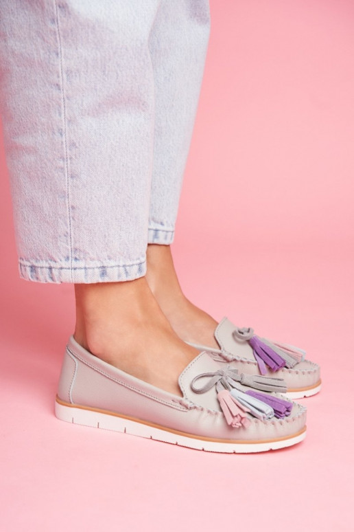 Zamšādas mokasīni ar bārkstīm Pelēkas...