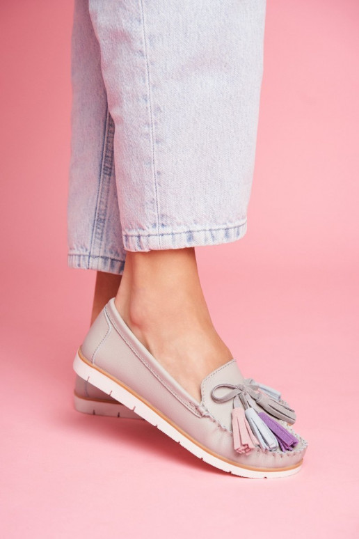 Zamšādas mokasīni ar bārkstīm Pelēkas...