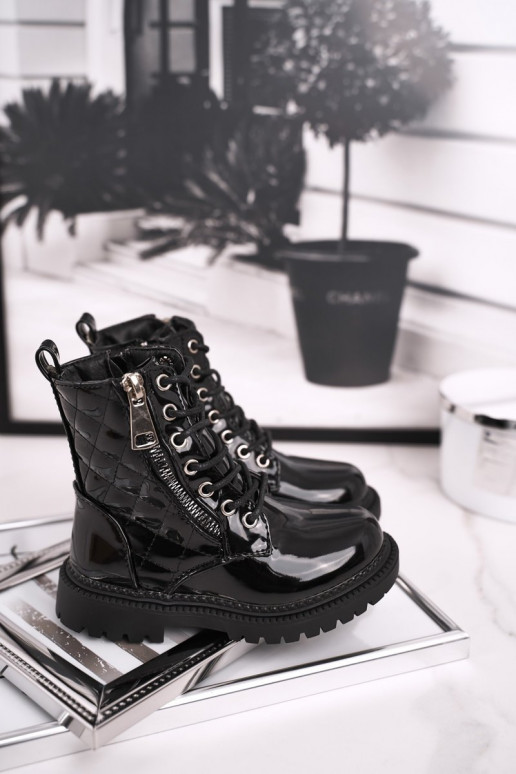 Melnas krāsas lakots sieviešu zābaki