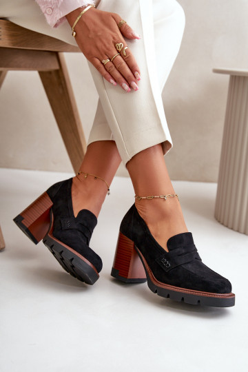 Sieviešu augstpapēžu kurpes, kas izgatavotas no Eco Suede Black Vinceza 58105 2