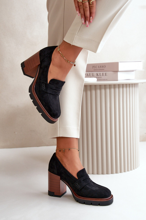 Sieviešu augstpapēžu kurpes, kas izgatavotas no Eco Suede Black Vinceza 58105