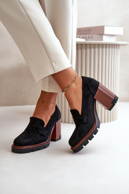 Sieviešu augstpapēžu kurpes, kas izgatavotas no Eco Suede Black Vinceza 58105