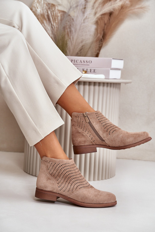 Sieviešu puszābaki ar platiem papēžiem ar ažūra elementiem smilšu krāsas S.Barski HY42-076