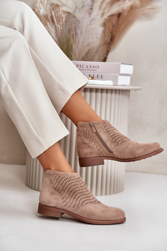 Sieviešu puszābaki ar platiem papēžiem ar ažūra elementiem smilšu krāsas S.Barski HY42-076