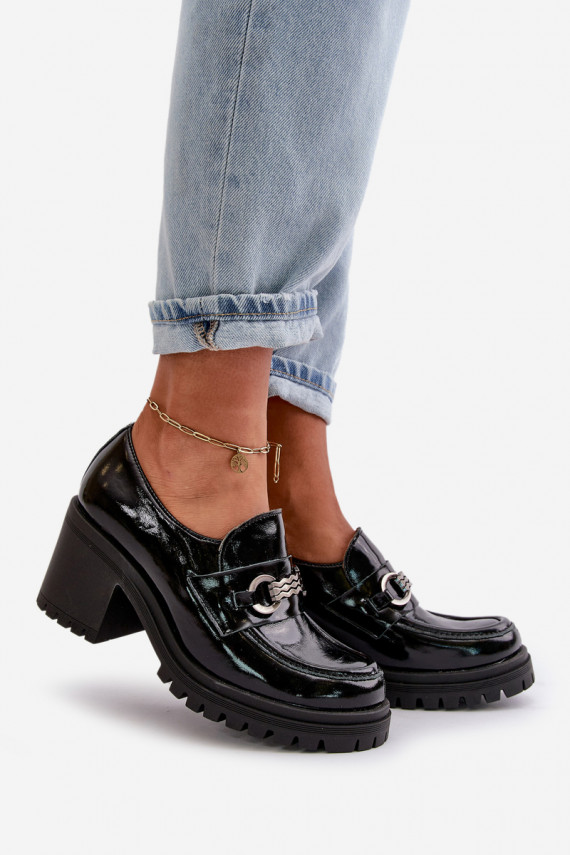 Zazoo 20175 Laque apavi Sievišķīgs ar papēdi Dabīgas ādas melnas krāsas