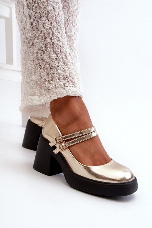 Eko Āda Kurpes plats papēdis Zelta krāsas Halmina Eko Āda Kurpes plats papēdis Zelta krāsas Halmina