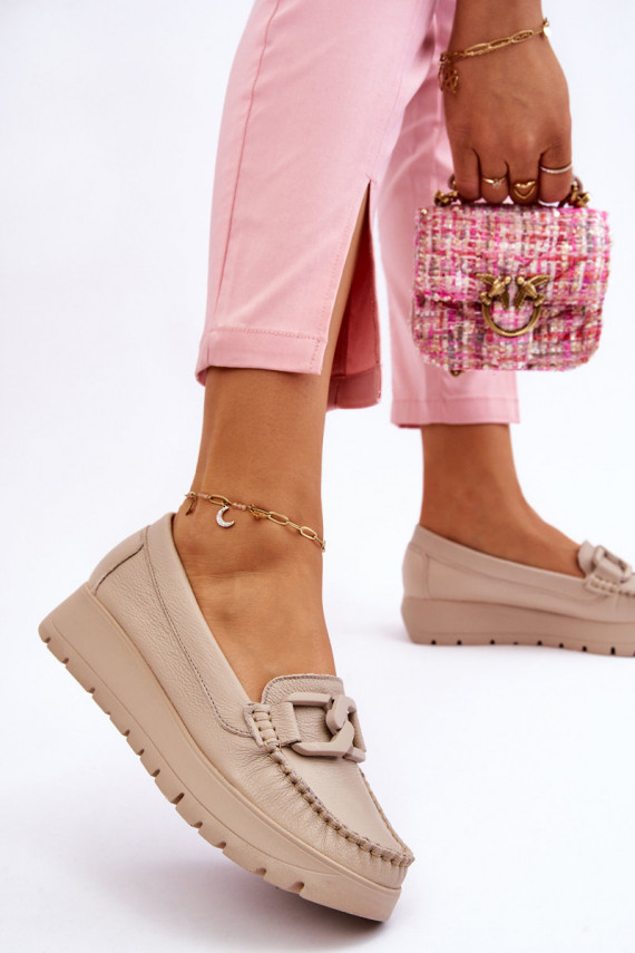 Zazoo 10141 Āda Mokasīni ar platformu ar ornamentiem smilšu krāsas