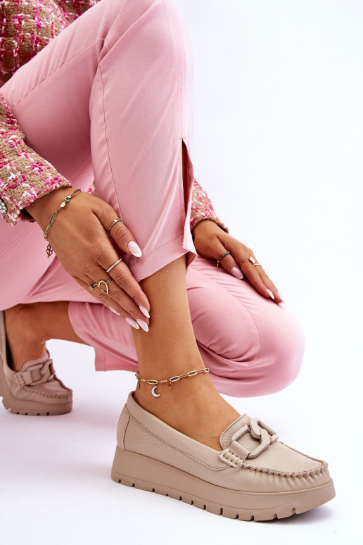 Zazoo 10141 Āda Mokasīni ar platformu ar ornamentiem smilšu krāsas