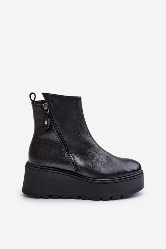 siltināti Sieviešu puszābaki Uz ķīļa un platforma Dabīgas ādas melnas krāsas Vinceza 58340