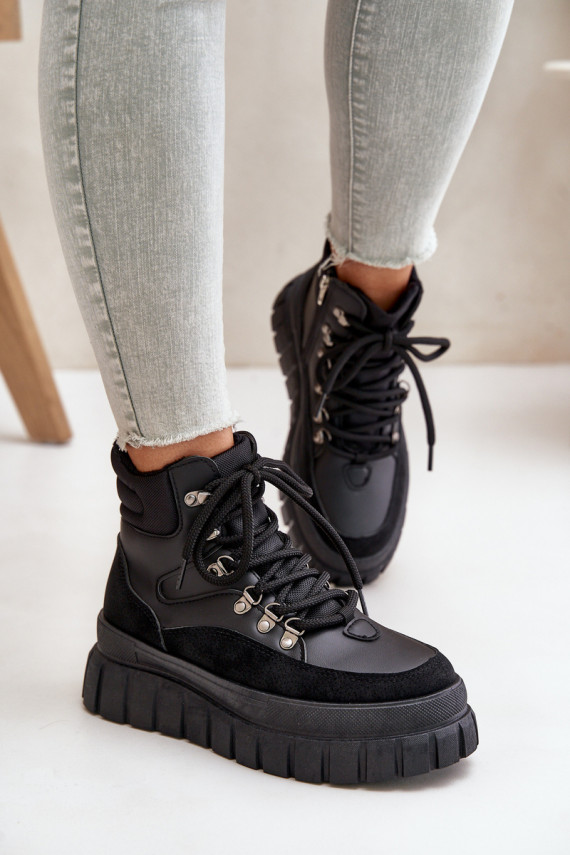 Sievišķīgs siltināti Sieviešu puszābaki apavi ar platformu melnas krāsas Jelenia