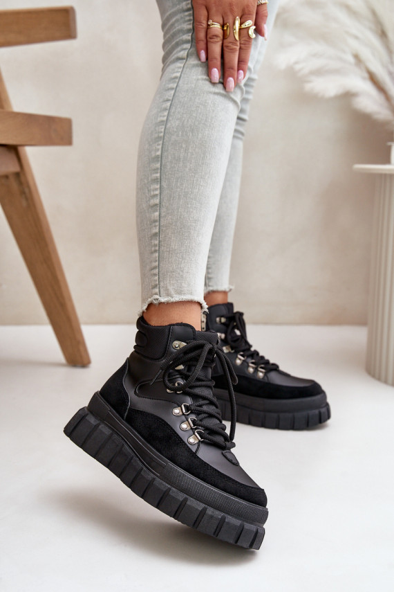 Sievišķīgs siltināti Sieviešu puszābaki apavi ar platformu melnas krāsas Jelenia