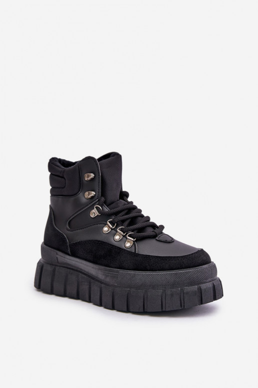 Sievišķīgs siltināti Sieviešu puszābaki apavi ar platformu melnas krāsas Jelenia